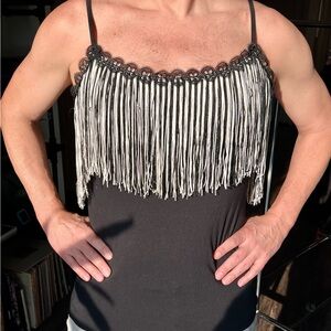 Anna Sui x I•N•C black/white fringe tank top.  NEW with tags.